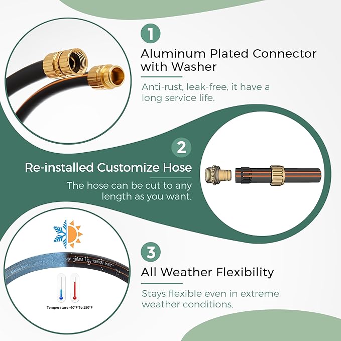 Giraffe Tools Garden Hose 5/8" Custom Length, No Kink, Flexible, Leakproof Water Hose, 600 Burst PSI, 75ft Male Female Fittings,Black Orange