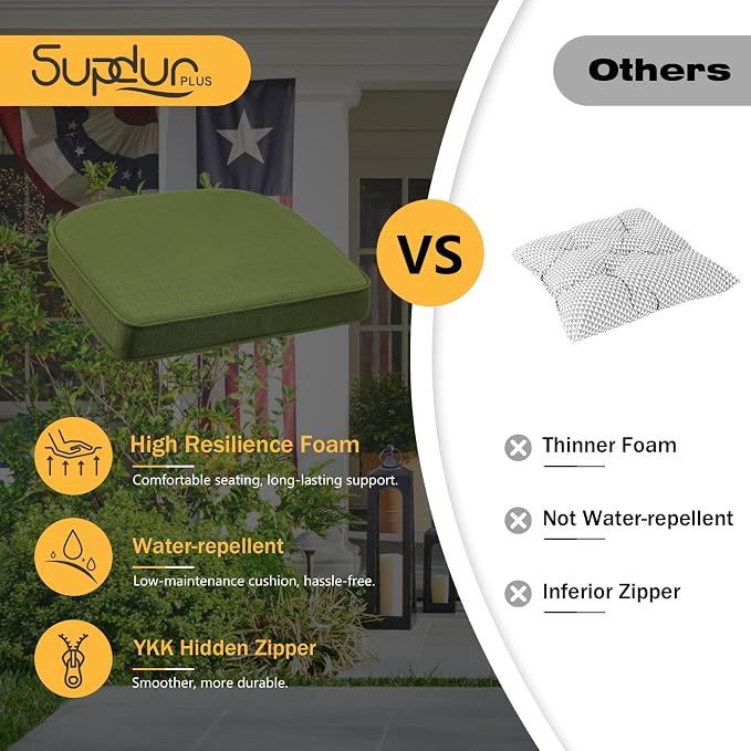 Outdoor Round Corner Seat Cushion, 17"x16"x2", Set of 4, Non Slip Seat Cushion Pads with Removable Cover for Patio Furniture, Garden Yard Lawn, Deep Forest Green
