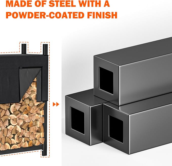 Ultrawall Heavy Duty Firewood Rack with Waterproof Cover, Freestanding Wood Log Holders for Firewood, Indoor/Outdoor Wood Storage Rack (6 ft)