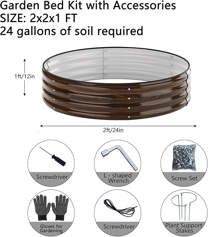 ZFHgarden Galvanized Metal Raised Garden Bed Kit for Gardening Outdoor Planter Grow Garden Box Raised Flower Bed Round Galvanized Planter Outdoor 2x2x1FT