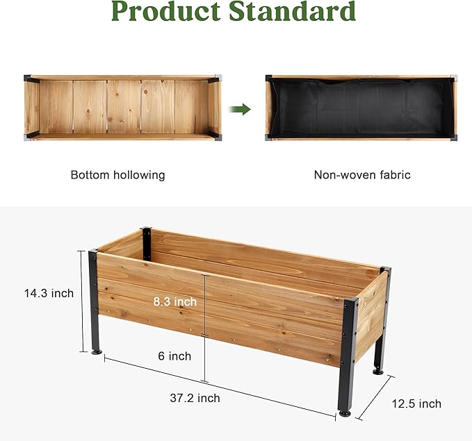 OIPRTGFJ Wood Rectangular Garden Planter Box Raised Garden Bed Outdoor,Planters for Outdoor Plants 37x13x15in Elevated Planter Box for Herbs Vegetables Flowers Great for Patio Deck Balcony