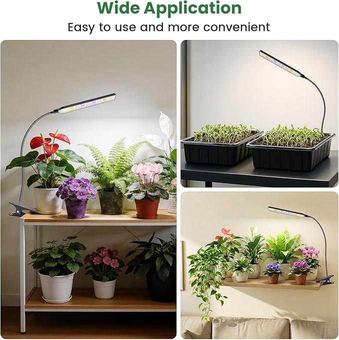 Kullinss Grow Lights for Indoor Plants, 57 LEDs Black Plant Lights for Indoor Growing with 6/12/16H Timer, 3 Color Modes, Full Spectrum Sunlike Clip on Grow Lamp for Indoor Plants, Herbs, Seedlings