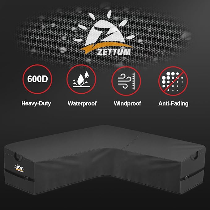 Zettum Outdoor V-Shaped Sectional Cover - 600D Patio Sectional Sofa Cover, Waterproof & Heavy Duty Patio Furniture Covers for Outdoor Sectional Sofa and Couch, 115x115 Inch Wide