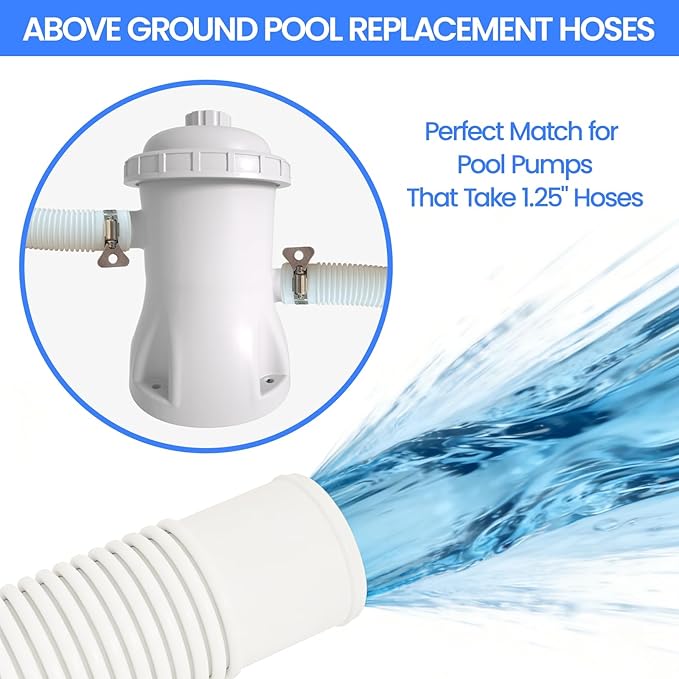Poolvio Pool Hoses for Above Ground Pools 1.25" Diameter x 59" Long, 3-Pack, Heavy Duty UV Resistant & Leak-Proof Pool Pump Hoses with 6 Metal Thumb Clamps, Fits Intex Filter Pump 607/637
