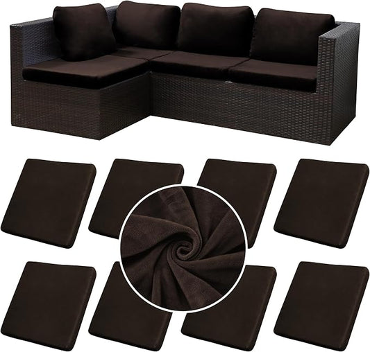 BIETYONE 8Pcs Stretch Velvet Patio Cushion Cover,Fluffy,for Fall Outdoor Couch Cushion Cover Replacement,Washable Indoor Outdoor Cushion Slipcovers(Coffee,Cover Only)