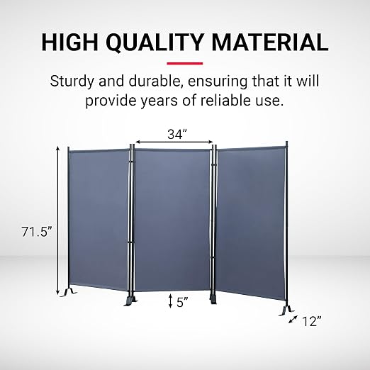 Proman Products - Galaxy Section Divider, Water Repellent Fabric Room Divider with Black Powder Coated Metal Frame for Indoors or Outdoors (Grey)