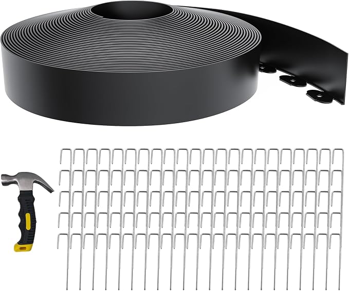 4 Inch Tall 102FT Landscape Edging with 110Pcs Metal Spikes, Plastic Garden Edging Border Landscape Edging Lawn Edging for Landscaping, Flower Bed, Paver, Yard