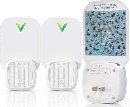 VEYOFLY Fruit Fly Traps for Indoors (2 Device + 2 Refills), Gnat Trap Indoor Plug in, Bug Traps, Flying Insect Trap, Gnat Traps for House Indoor, Fly Trap Indoor for Home Bug Light, Gnats Catcher