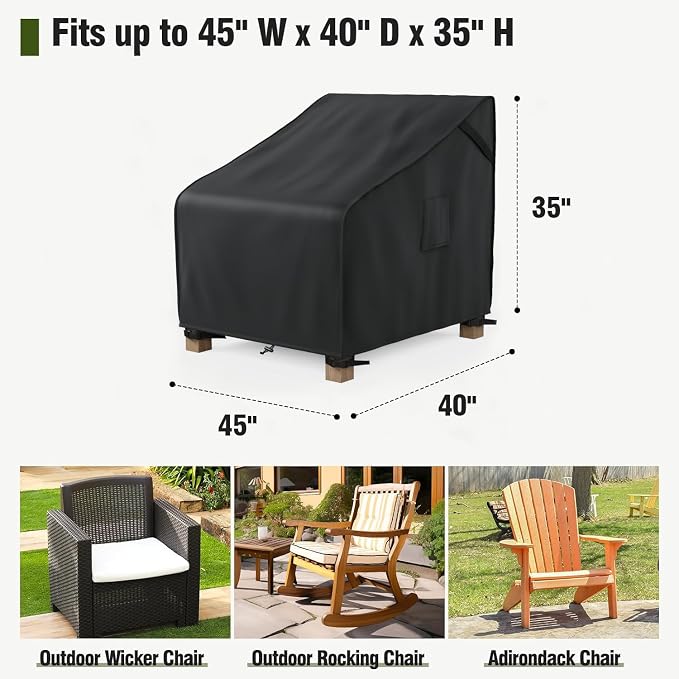 MR. COVER Patio Chair Covers Waterproof, Outdoor Furniture Covers for Rocking Chair, Heavy Duty Anti UV Chair Cover, Fits up to 45"W x 40"D x 35"H, Air Vent and Handles Included,Black, 2 Pack