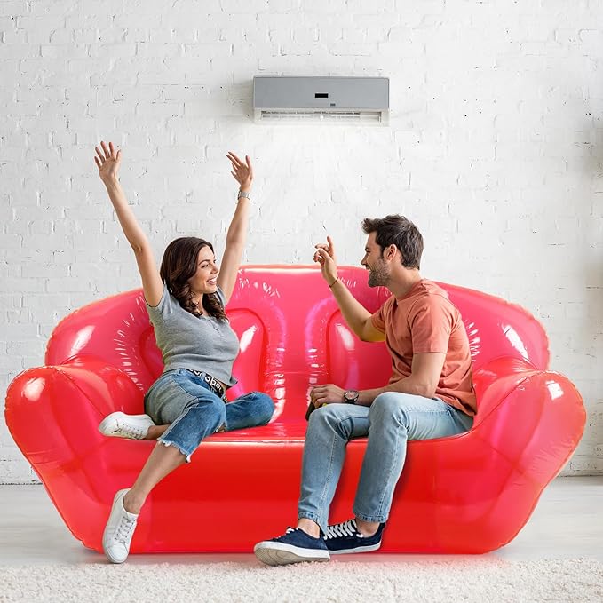 Kigley Inflatable Chair Blow Up Couches Transparent Inflatable Sofa Seat Yard Patio Portable Air Couch Furniture for Outdoor Indoor Camping Beach Room (Double Seat,Red)