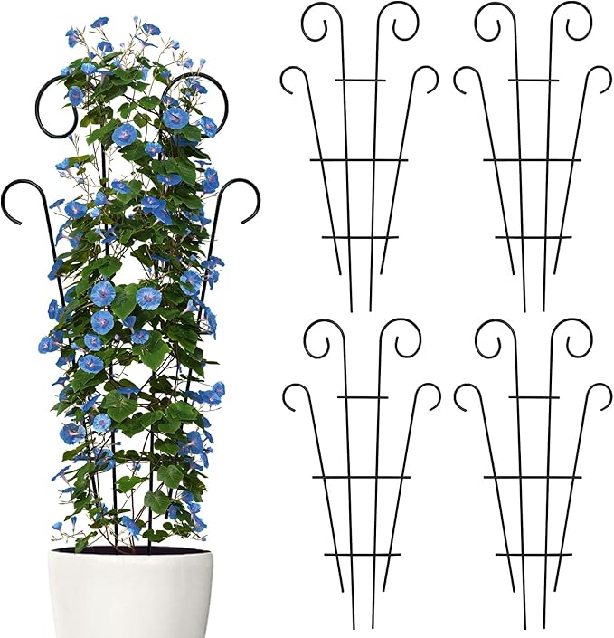 Thealyn 4 Pack 32 Inch Plant Trellis for Potted Plants, Metal Garden Trellis for Climbing Plants, Indoor Outdoor Decorative Vine Support for Pots, Wave Shape, Black