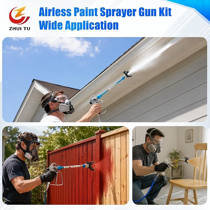 Airless Paint Sprayer Gun Kit 3600PSI Airless Spray Gun with 25Ft High Pressure Hose 3Pcs Reversible Spray Tips 2Pcs Extension Rod 5Pcs Airless Spray Gun Filter, Nozzle Holder and Corrugated Pipe