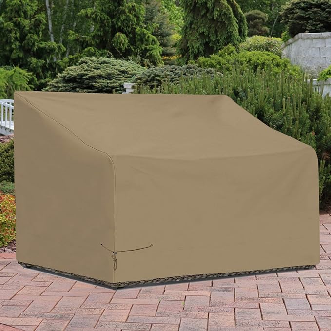 SunPatio Waterproof Patio Sofa Covers, Heavy Duty Outdoor Furniture Covers, Deep Seated Loveseat Covers with Air Vent/Closure Straps/Drawstrings, All Weather Protection, 60" W x 40" D x 32" H, Taupe