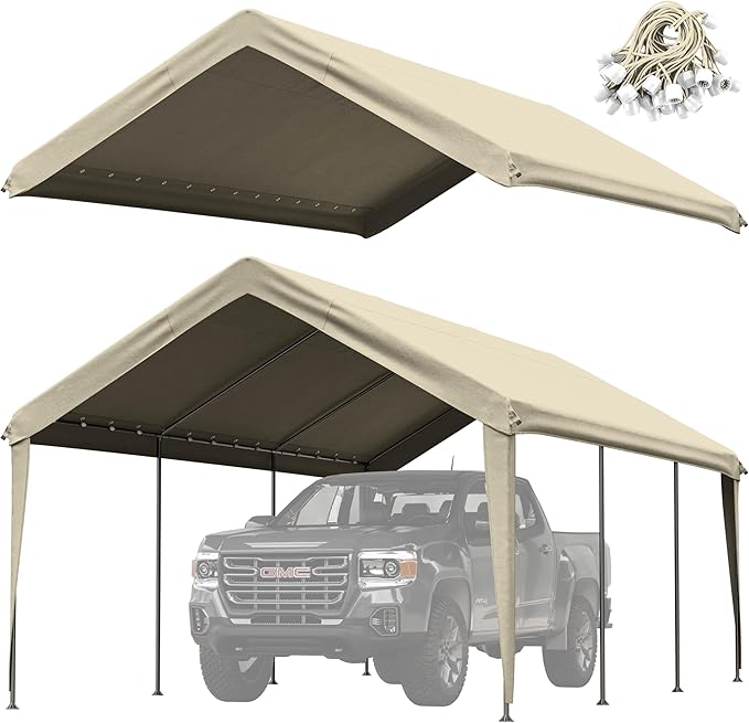 Carport Replacement Canopy Cover 12'x20' for Tent Top Garage Shelter Cover, 800D Heavy Duty Oxford Waterproof & UV Protected Car Canopy Tarp with Ball Bungees (Frame is not Included)