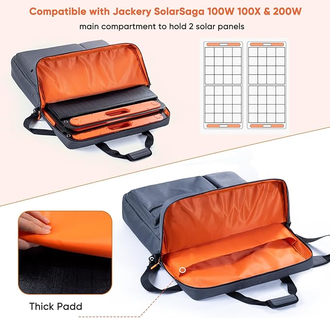 Travel Carrying Case Compatible with Jackery SolarSaga 100W 100X 200W - Solar Panel Storage Bag for 2 Battery Panels with Multiple Pocket