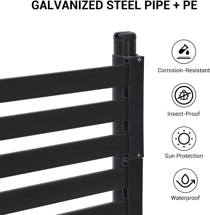IDEALHOUSE 48"×59" Outdoor Privacy Screen, Freestanding Galvanized Steel & PE Slat Divider, 2-Way Installation Decorative Fence for Trash Can Patio Backyard Garden, Black