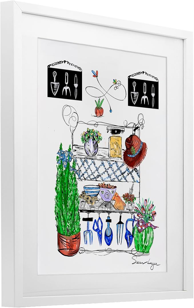 Stupell Industries Spring Gardening Potting Shed White Framed Print Under Glass design by Susan Lugar, 16 x 13