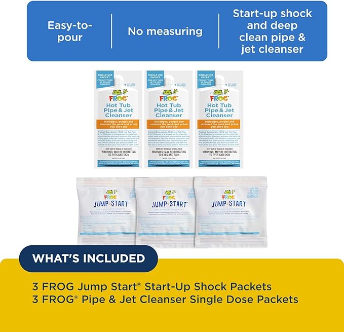 FROG Jump Start and Pipe & Jet Cleanser for Hot Tubs - Start-Up Chlorine Shock and Single Dose Deep Clean Purge Cleaner - Hot Tub Set Up & Treatment - 3 Pack