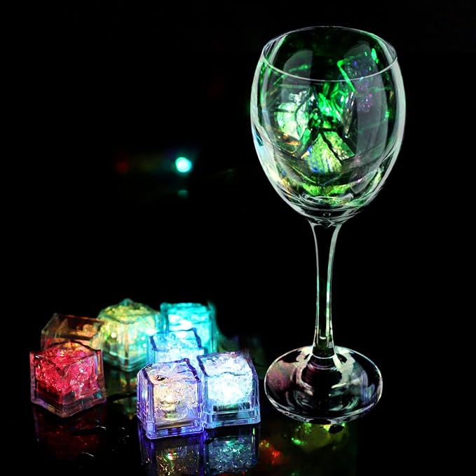 Light Up Ice Cubes, 96 Pack MultiColor Waterproof LED Ice Cubes Flashing Glow in The Dark LED Light up Ice Cubes for Drinks Bar Club Party Wine Wedding Decoration