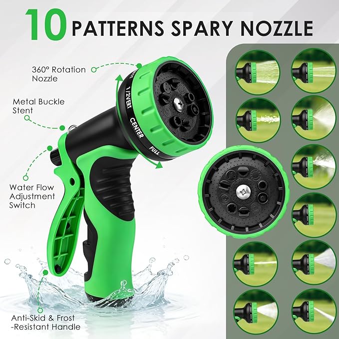 Garden Hose 75 FT, Non-Expanding Lightweight Water Hose with 10 Function Nozzle, Flexible, Kink Free, Wear-Resistant Fabric Leak Proof Garden Hoses for Outdoor, Yard, Lawn, Car, Marine, RV, Pet Bath