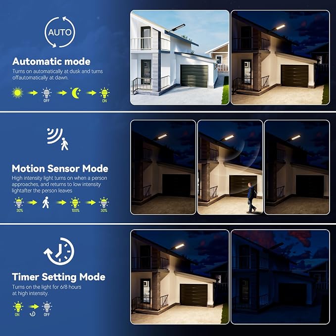 MMKT Solar Lights Outdoor, 12000W 3 Colors Commercial Solar Street Light, Solar Parking Lot Lamp,Dusk to Dawn Security Flood Lights with Motion Sensor&Remote Control Switch for Patio,Driveway