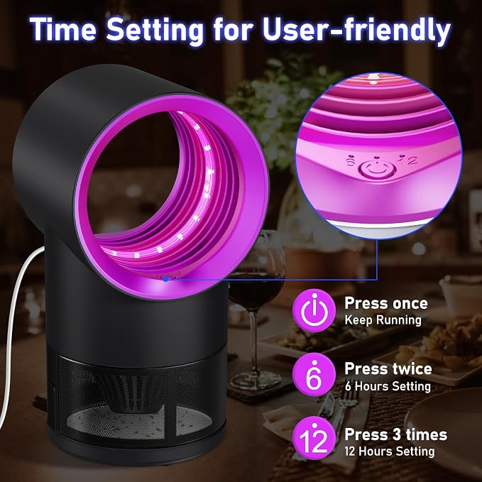 Fruit Fly Trap Indoor Insect Trap with Suction, Time Setting, Bug Light,10 Sticky Glue Boards (Pink)