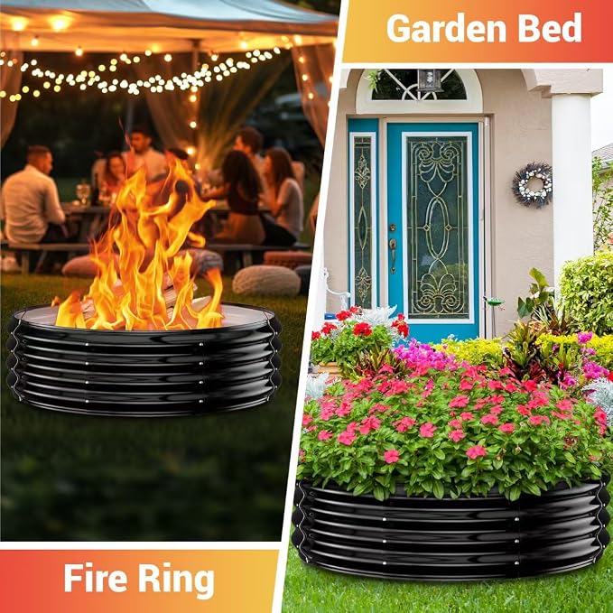 48" Outdoor Fire Pit Ring – Wood Burning Fire Pit/Fireplace with 12" Deep Design for Outside Backyard Fires – Heavy Duty Galvanized Steel with Heat-Resistant Coating for Patio, Camping & Bonfires