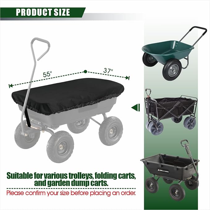 Collapsible Wagon Rain Cover Outdoor Folding Gorilla Cart Cover, 600D Oxford Cloth Waterproof & Dustproof Protective Tarp, 55" L x 37" W