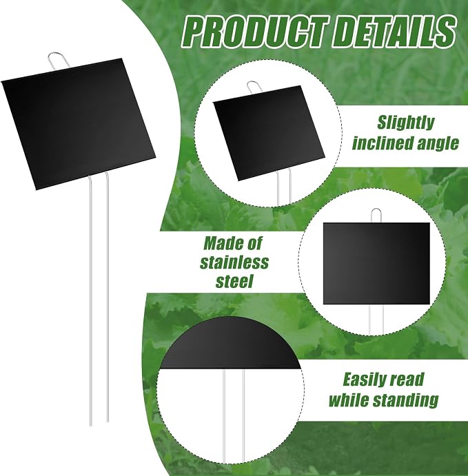 Landhoow 12 Pcs Large Garden Plant Markers Metal Plant Labels Sign 6'' x 8'' with 13'' Stake Weatherproof Waterproof Garden Sign for Outdoor Seedlings Herbs Vegetable Greenhouse, Black