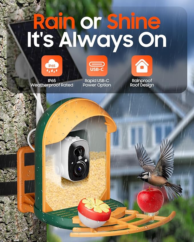 Bird Feeder with Camera, Smart Birdfeeder with Cam Solar Powered, 2K HD Video, AI Identification, Instant Arrival Alerts, IP66 Bird Bath & Feeder,Gift for BirdLover (with Stand, Dark Green)