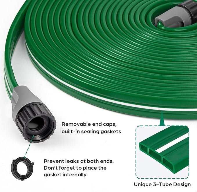 Jin&Bao Sprinkler Hose with Holes 100FT(50FTx2pack), Heavy Duty Garden Watering Hose, High-Efficiency Lawn Sprinkler System with Staples