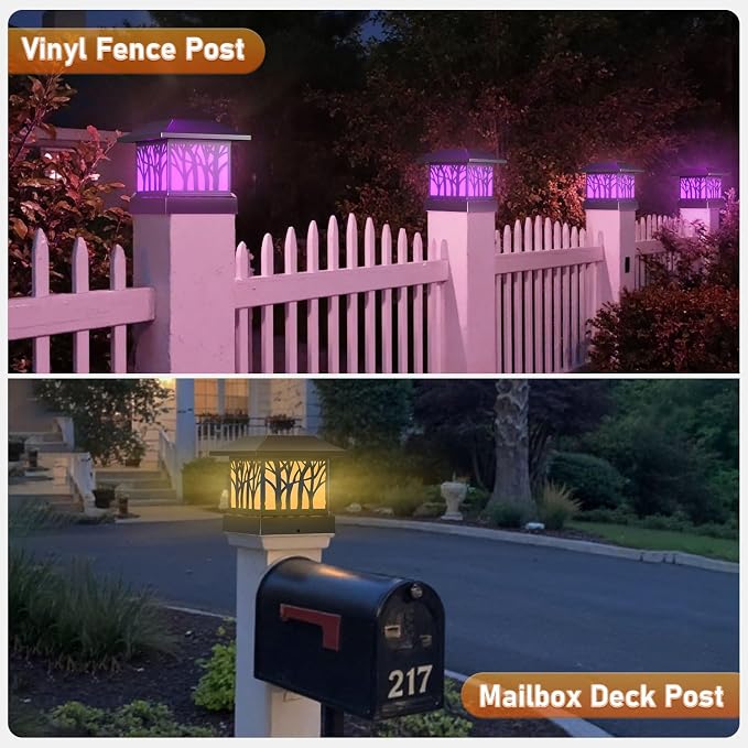 12 Pack Solar Post Cap Lights, Outdoor Fence Solar Powered Cap with 4 Lighting Modes Waterproof Light Decorative for Deck Patio or Garden Decor, Fits 4x4 Wood Vinyl Posts (Tree-Pattern Design)