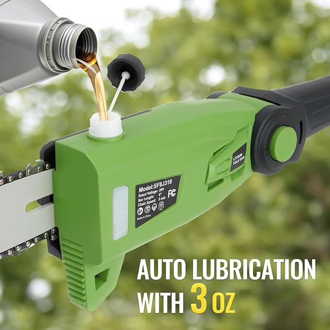 2-in-1 8" Cordless Pole Saw and 19" Pole Hedge Trimmer, Compatible with CURECURE 20V Battery, 9FT/9.37FT, 1500RPM Motor, Auto Oiling, Multi-Angle, Safety Lock, Use for Tree Trimming and Shrubs Pruning
