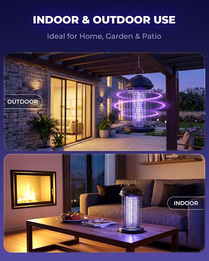 CXRUY Electric Bug Zapper Outdoor, Mosquito Killer Lamp, Hanging Waterproof Insect Zapper Fly Trap for Indoor Outdoor Patio Garage