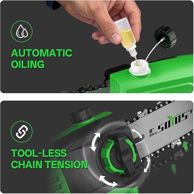 SOYUS 2-in-1 Pole Saw 8-Inch Cordless and 18-Inch Pole Hedge Trimmer, Pole Saw for Tree Trimming with 2x 3.0Ah Battery & Charger, 15-Foot Max Reach Pole Chainsaw with Multi-Angle, Auto Oiling