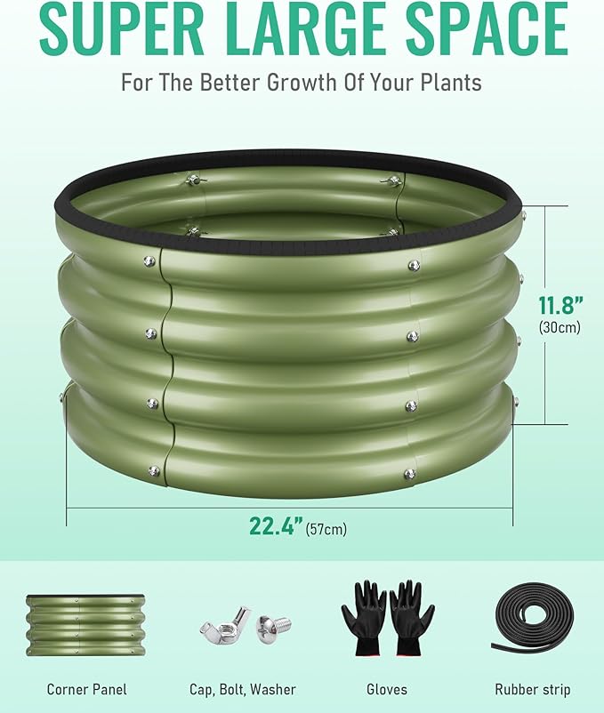 ZXZYHFTY Raised Garden Bed, 0.6 mm Galvanized Steel Round Planter Box with Open Bottom, Green, 2 x 2 x 1 FT, 2 Pack