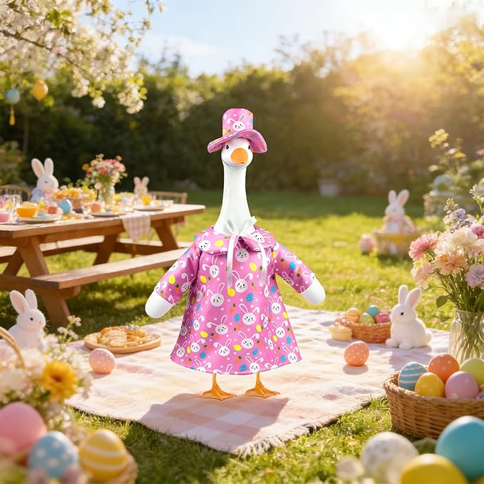 Easter Porch Goose Outfits,Cute Easter Bunny Costume for 17"/23" Inch Large Porch Goose,Spring Easter Rabbit Goose Clothes for Garden Porch Yard Lawn Patio Decor