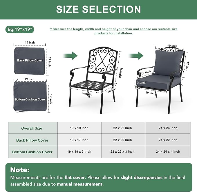 Summsun Waterproof Outdoor Cushions for Patio Furniture, Fade Resistant Backrest and Deep Seat Cushion Set with Removable Cover, 22 x 22 Inch, Dark Grey, Set of 4