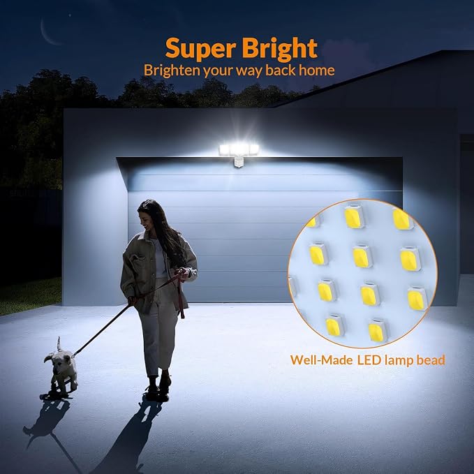 LEPOWER 1600LM LED Solar Security Lights Motion Outdoor, 5500K White Light, IP65 Waterproof Outside Flood Solar Light for Yard, Garage（Brown）