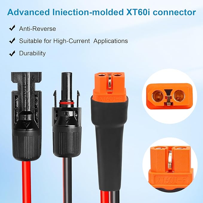 10AWG 10FT Solar to XT60i Extension Cable 3 6 10 35 50 75 100FT Heavy Duty Adapter Cable Connector XT60i Wire for Portable Power Station, Solar Panel, RV, Battery, Renewable energy Applications