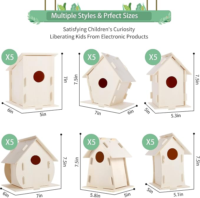 ILHSTY 30 Pack Large DIY Wooden Bird Houses Kits for Kids, Kids Crafts Wood Houses for Parties, DIY Crafts and Art Birdhouse Kits for Children to Build and Design