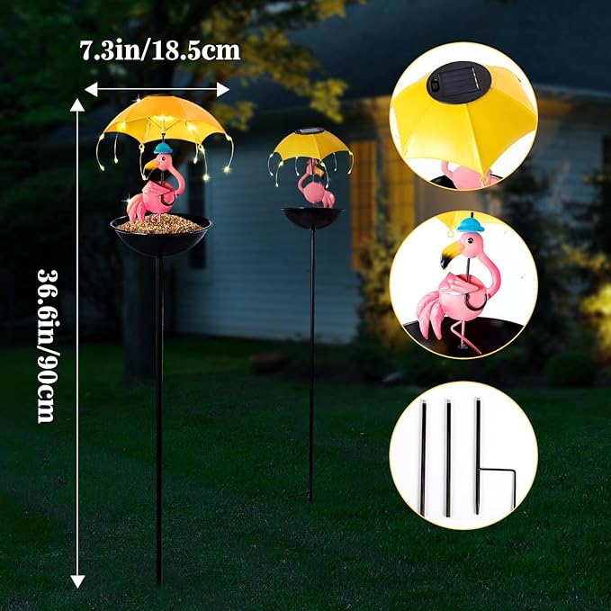 Solar-Powered Bird Feeder with LED Flamingo Light - Vibrant Garden Decor, Weatherproof Fun Feeding Device (Flamingo)