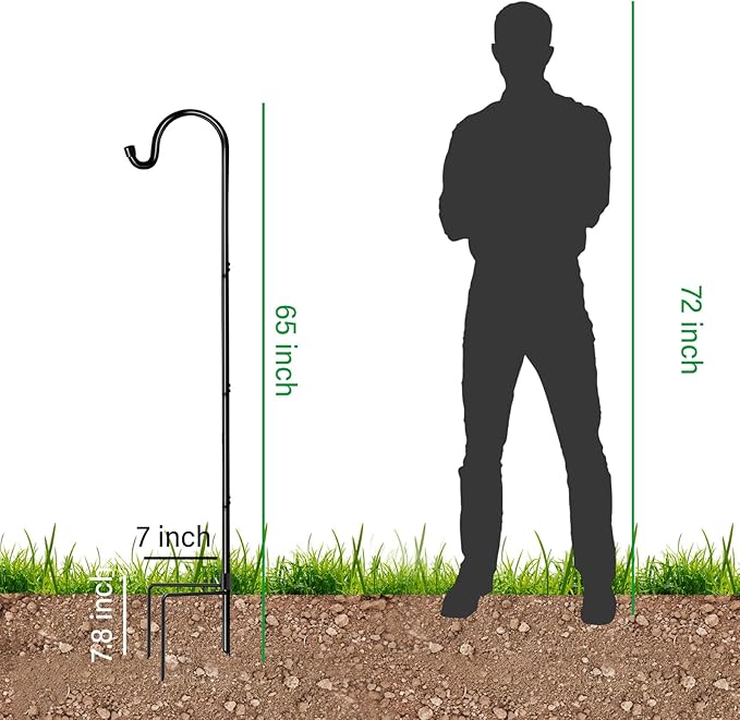 GOFORWILD Shepherd Hooks Adjustable, Premium Metal Garden Hook for Outdoor, Hanging Plant, Solar Lights, Lanterns, Bird Feeders, and Wedding Decor, 65 Inch, 6 Pack