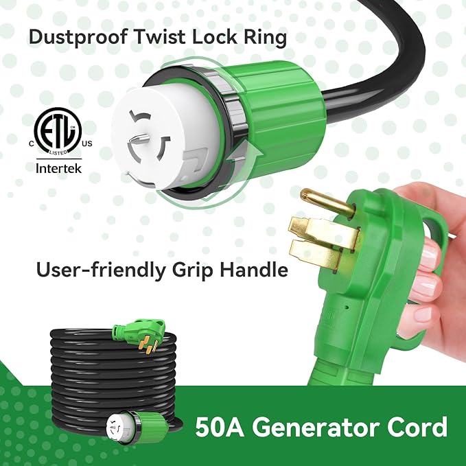 50 Amp Generator Cord 40FT and Power Inlet Box Combo Kit - Pre-Drilled, NEMA 14-50P to SS2-50R, Waterproof, ETL Listed
