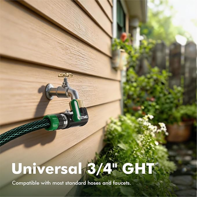Restmo 90 Degree Hose Elbow with Shut Off Valves, Heavy Duty Full Metal One-Piece Body & Brass Widened Inlet & Outlet for RV, Garden, Spigot, Extended Handle, Universal 3/4” GHT Fit, Green, 2 Pack