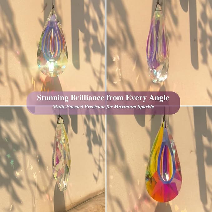 2in1 Design Luxury Beautiful Wind Chimes & Suncatcher, Deep Tone Wind Chime with Sun Catcher Prism for Window Patio Decor Crystal Wind Chimes for Outside Garden Gifts Women Gifts Unisex 32"