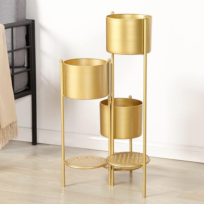 Corner Plant Stand Indoor Metal, 6 Tier 6 Potted Outdoor Flower Pot Stands Holder Shelves for Living Room, Potted Storage Shelf Rack, Decorative Holder Rack for Multiple Plants (Golden)