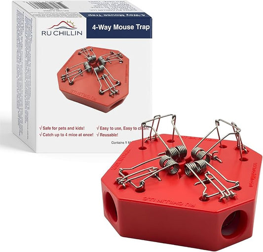 Reusable Mouse Trap - Multi Catch Mice Traps for Indoor & Outdoor Use, Pet & Child Safe 4-in-1 Snap Design (Red)