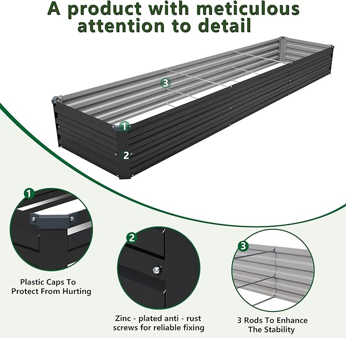 12×2×1FT(2PCS) Galvanized Raised Garden Bed Kit Metal Planter Boxes,Large Outdoor Planters Garden for Planting Vegetables,Flowers,Herbs -Black