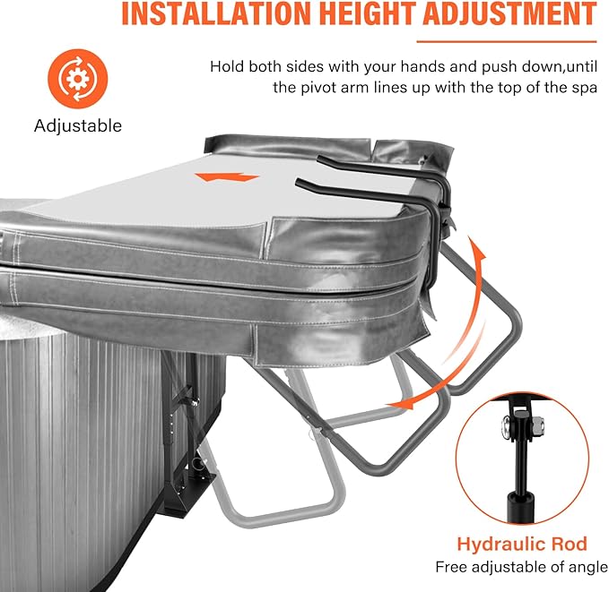 Cover Lifter,Hot Tub Cover Lifter Undermount,Spa Cover Lift,Heavy Duty Hot Tub Cover Lifter Hydraulic Removal System Adjustable U-Arms Reinforced Brackets,Undermount Design Works with All Spa Shapes